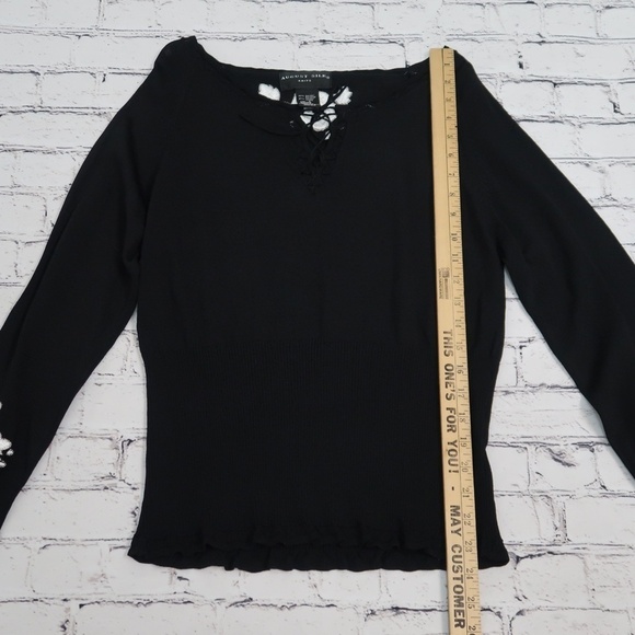 Agust Silk‎ Knits Long Sleeve top Embrodeiry Flower Pattern Size Large Stretch - Picture 10 of 13
